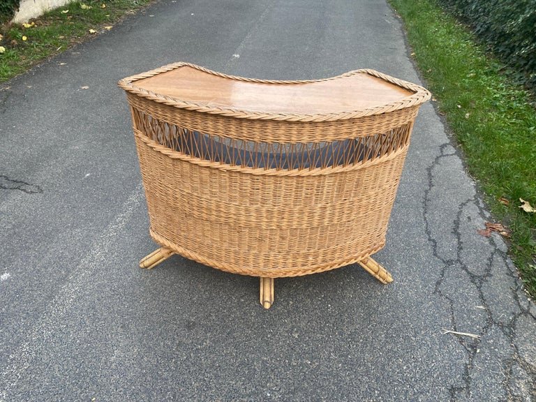 A Vintage Woven Wicker And Bamboo Bar Circa 1960