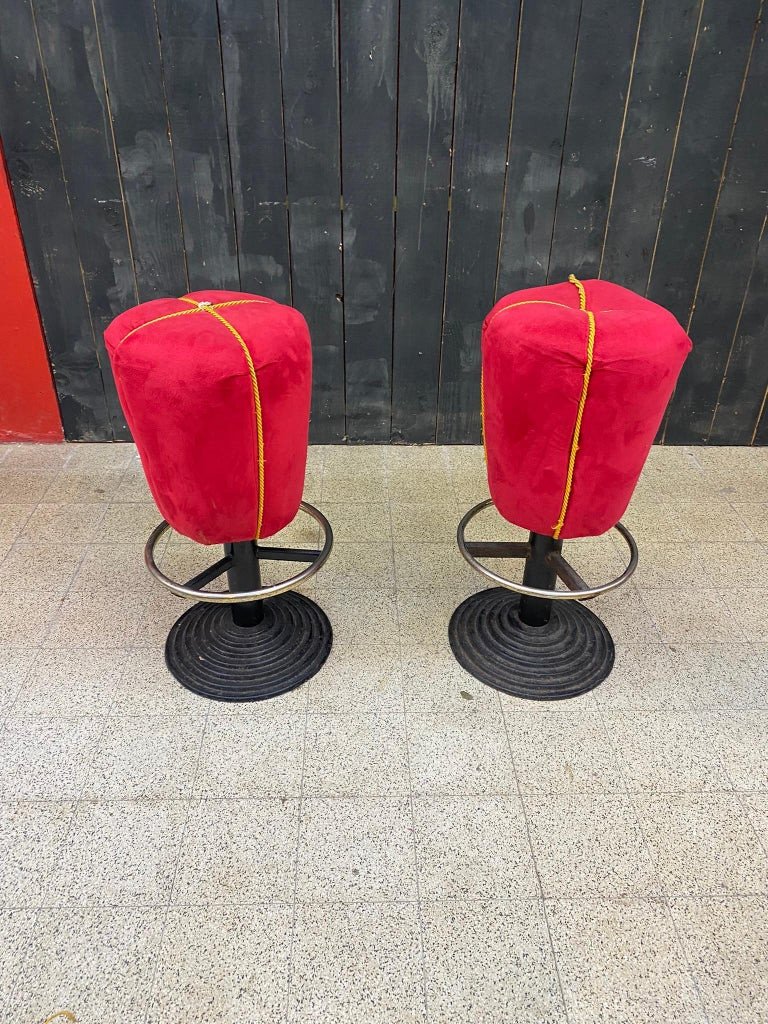 6 Amusing Stools Circa 1970, Cast Iron Base-photo-2