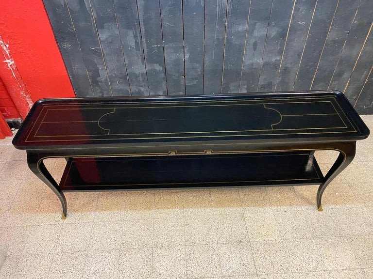- Maison Jansen, Exceptional Console In Blackened Pearwood And Brass Inlays Circa 1960-photo-4