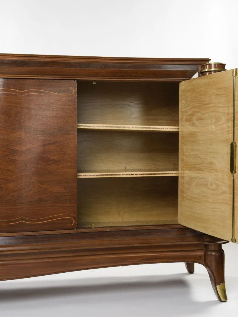 Large Art Deco Sideboard In Rosewood, Precious Wood And Bronze Circa 1930-photo-2