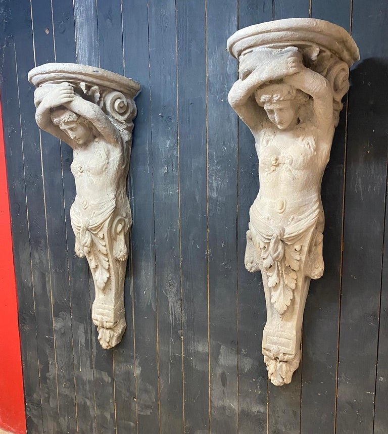 Pair Of Large Neo Classic Caryatids In Fiberglass Circa 1950-photo-3