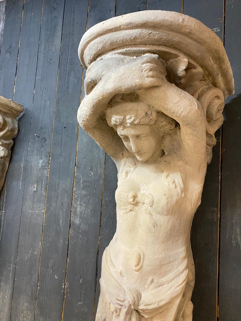 Pair Of Large Neo Classic Caryatids In Fiberglass Circa 1950-photo-3