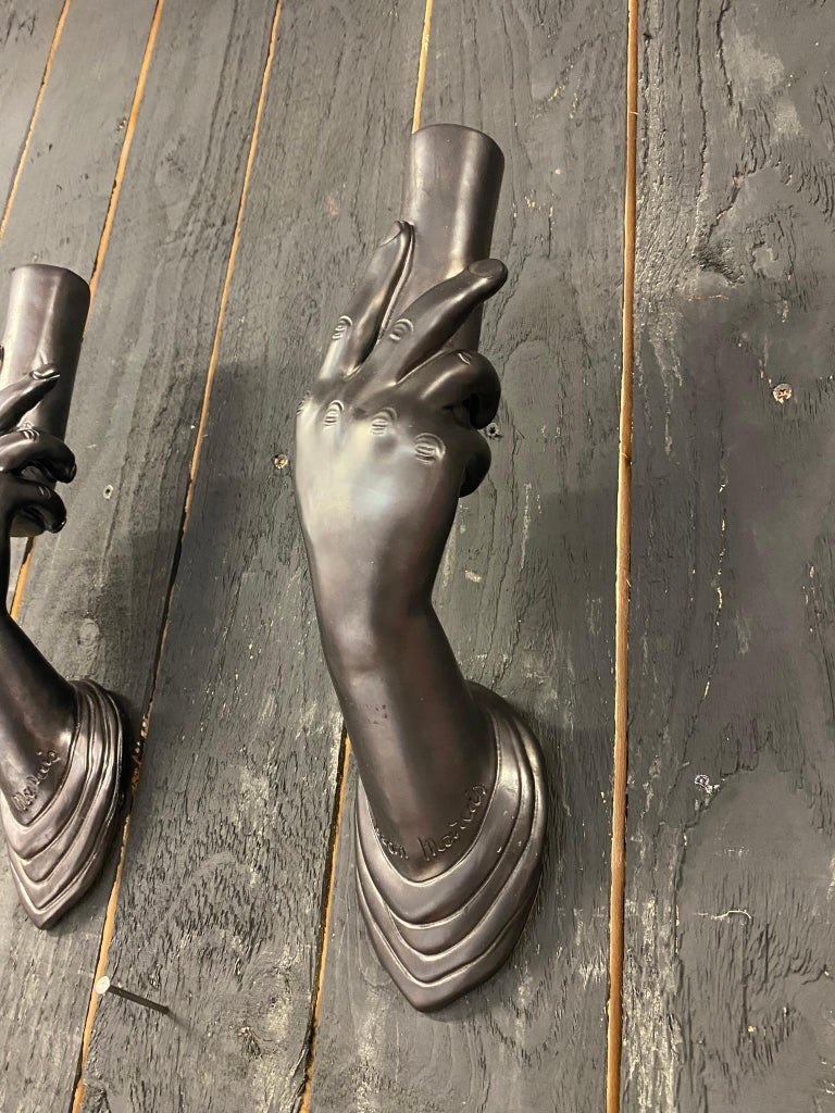 Jean Marais Rare Pair Of Ceramic "hand" Sconces, Signed Circa 1950/1960-photo-3