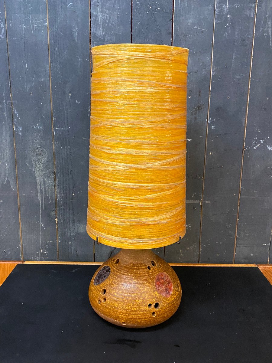 1950 Terracotta Lamp, And Its Original Resin Shade-photo-6