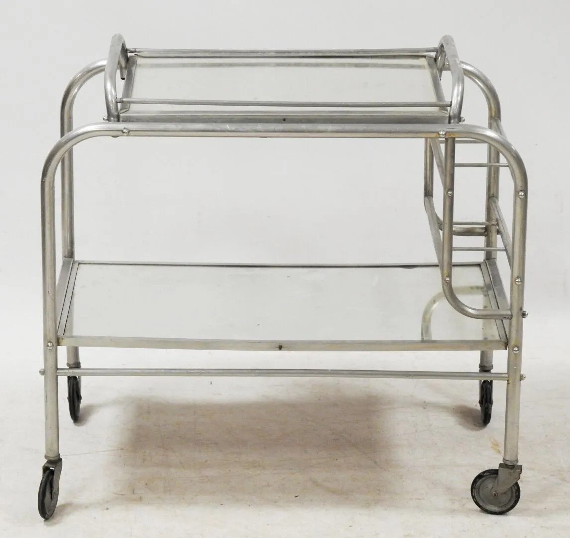 Two Art Deco Rolling Bars In Aluminum And Mirror Circa 1930-photo-4