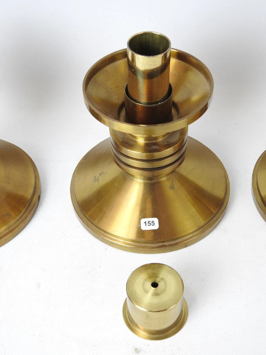 Four Brass Candlesticks, Mounted As A Lamp. Work In The Modernist Taste. H: 20cm.-photo-3