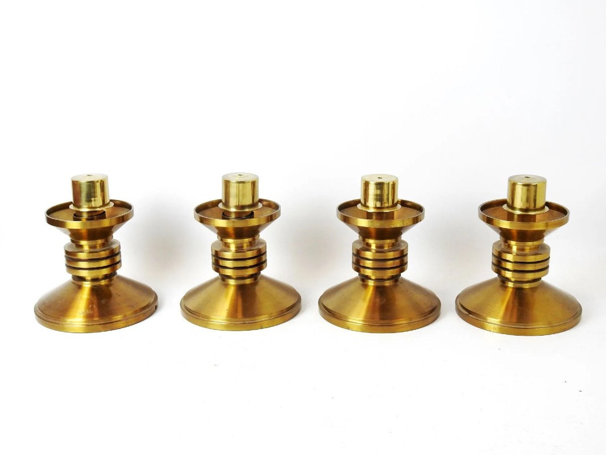 Four Brass Candlesticks, Mounted As A Lamp. Work In The Modernist Taste. H: 20cm.-photo-5