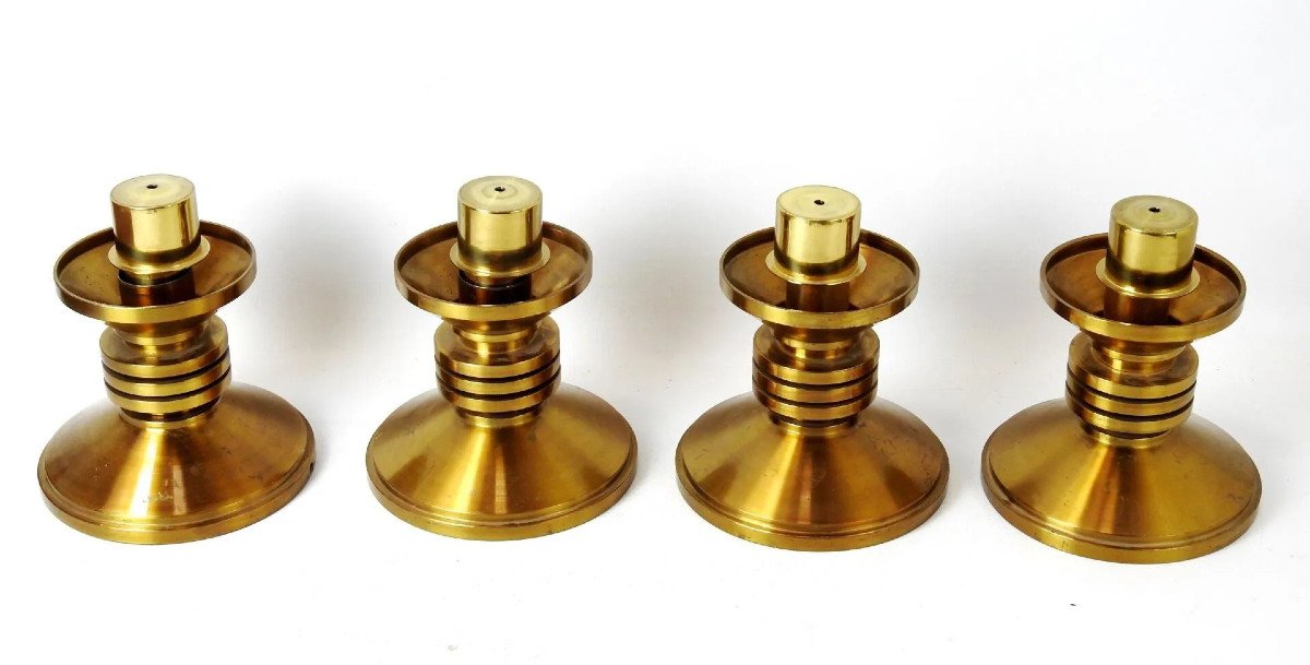 Four Brass Candlesticks, Mounted As A Lamp. Work In The Modernist Taste. H: 20cm.-photo-6