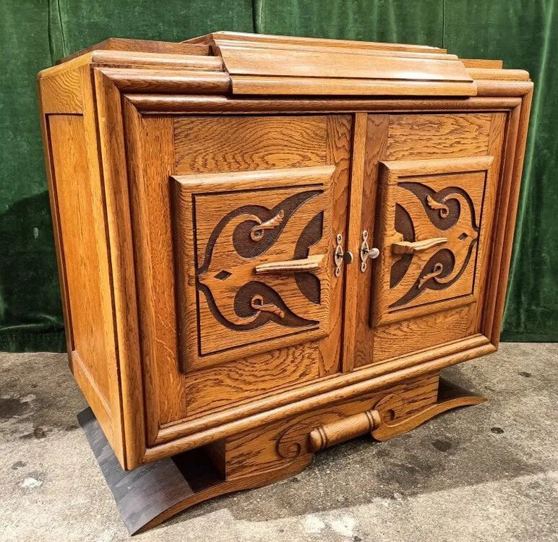 Small Art Deco Oak Buffet In The Style Of Echarles Dudouyt, Circa 1940/1950