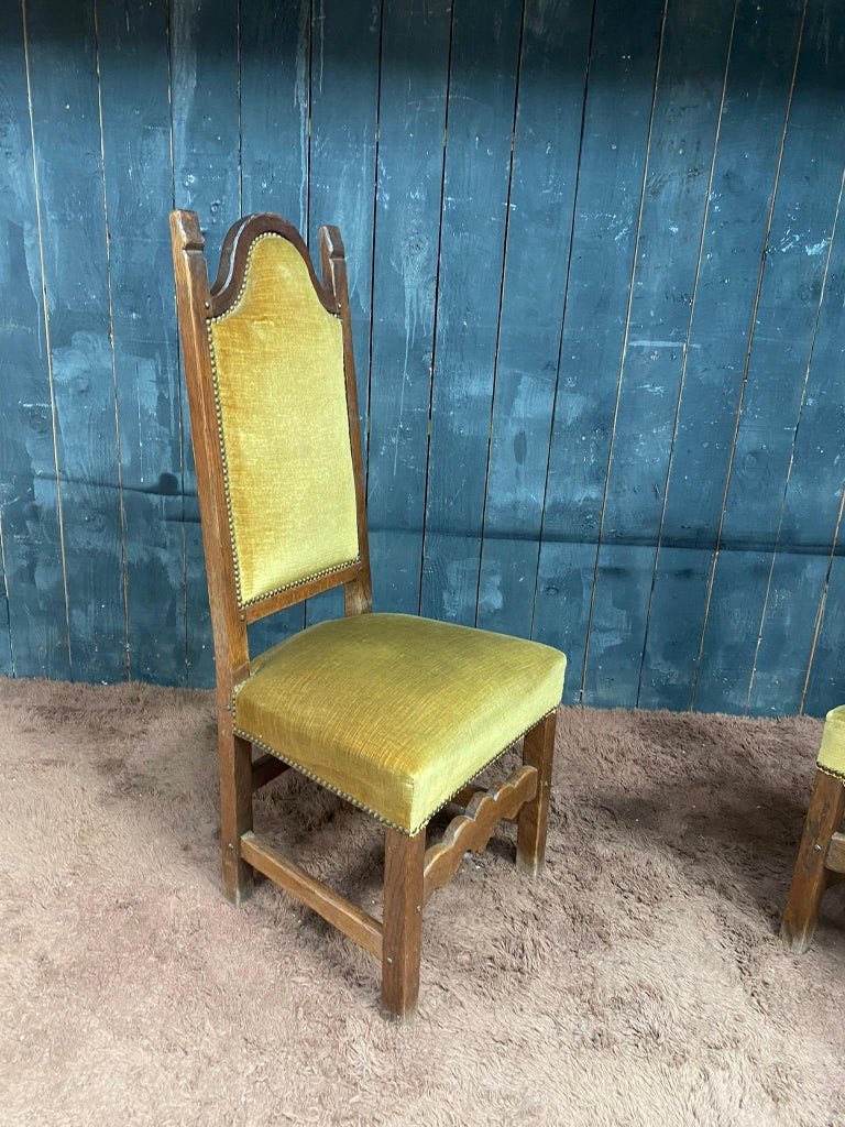 Set Of 6 High Back Oak Chairs Circa 1950-photo-2