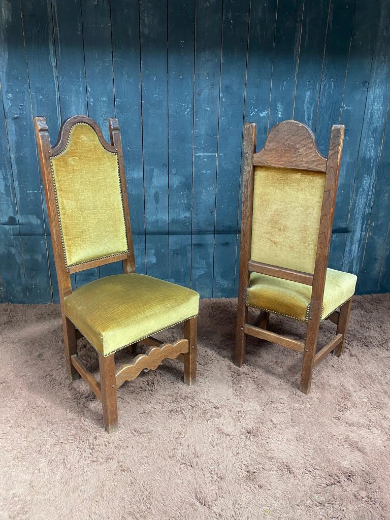 Set Of 6 High Back Oak Chairs Circa 1950-photo-3