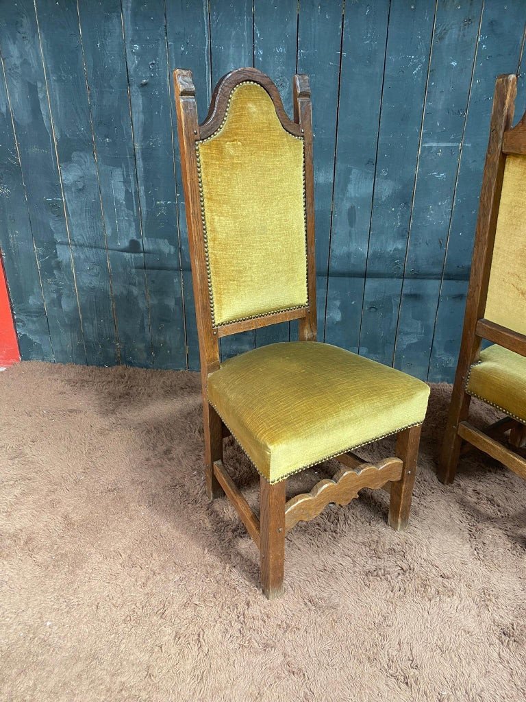 Set Of 6 High Back Oak Chairs Circa 1950-photo-4