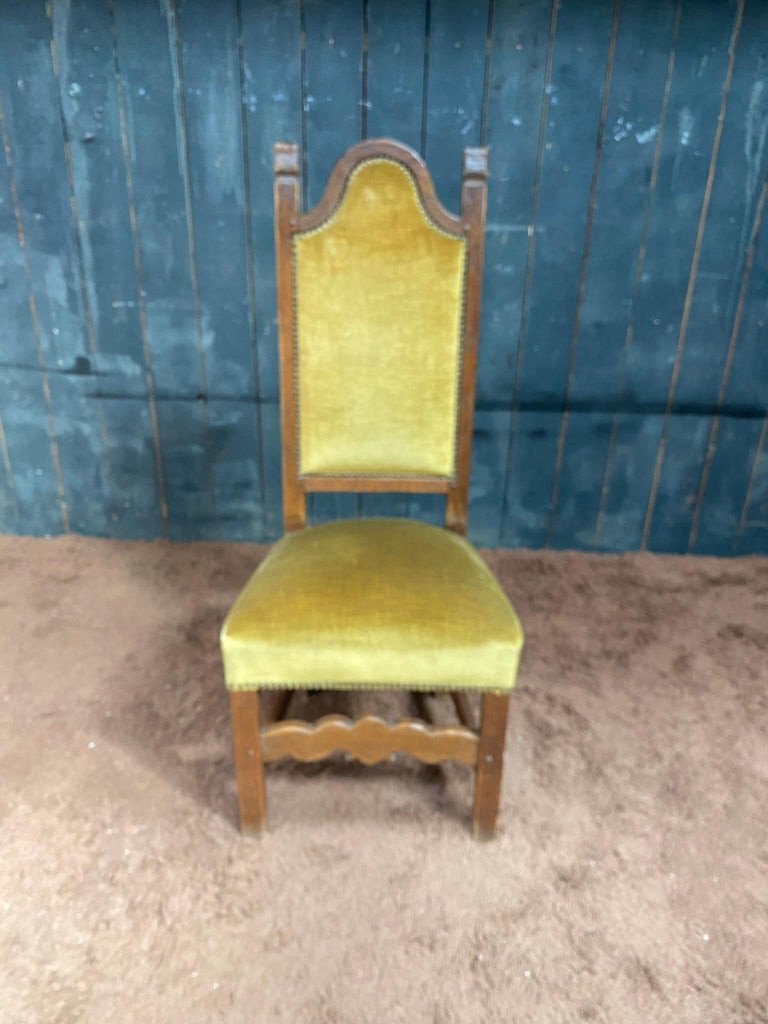 Set Of 6 High Back Oak Chairs Circa 1950-photo-5