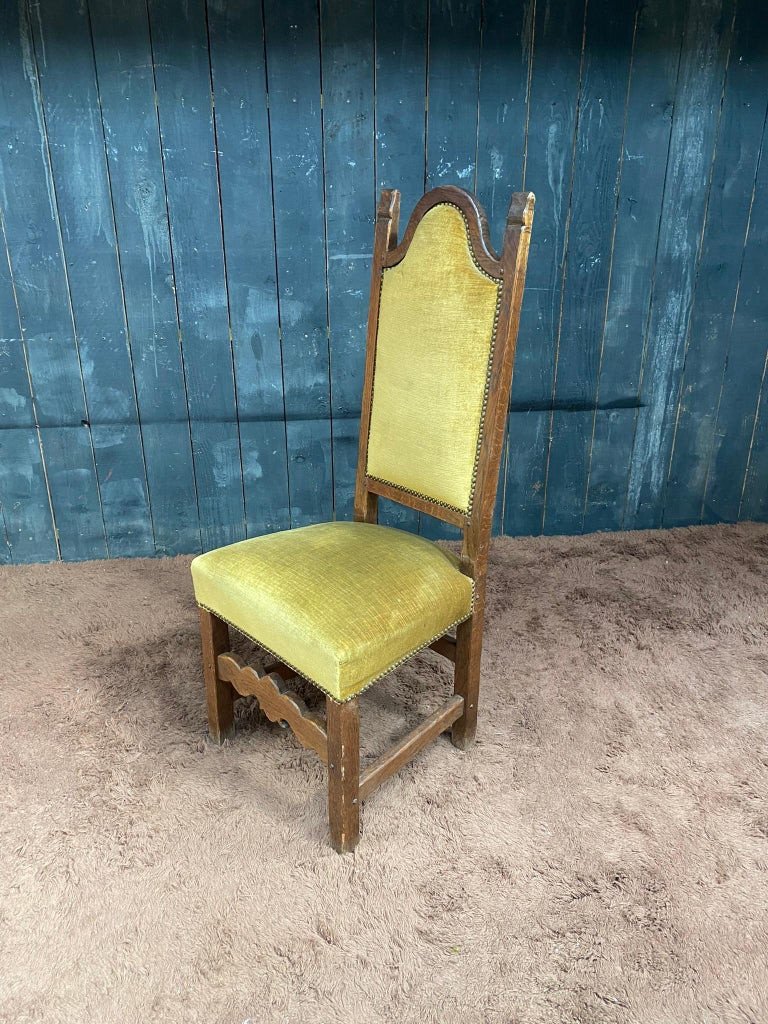 Set Of 6 High Back Oak Chairs Circa 1950-photo-6