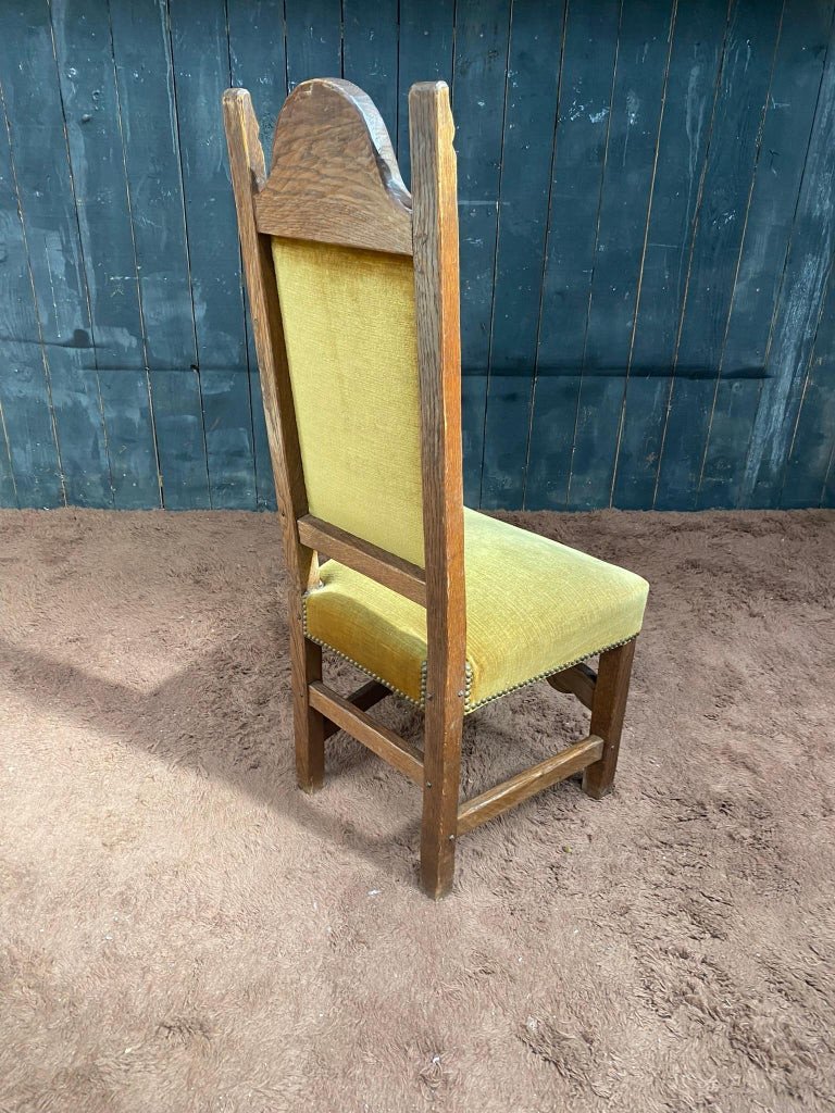 Set Of 6 High Back Oak Chairs Circa 1950-photo-7