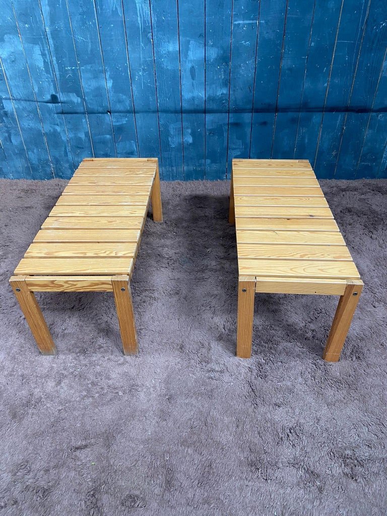 2 Side Tables In Pine, Style Of Charlotte Perriand "les Arcs" Circa 1950/1960-photo-2