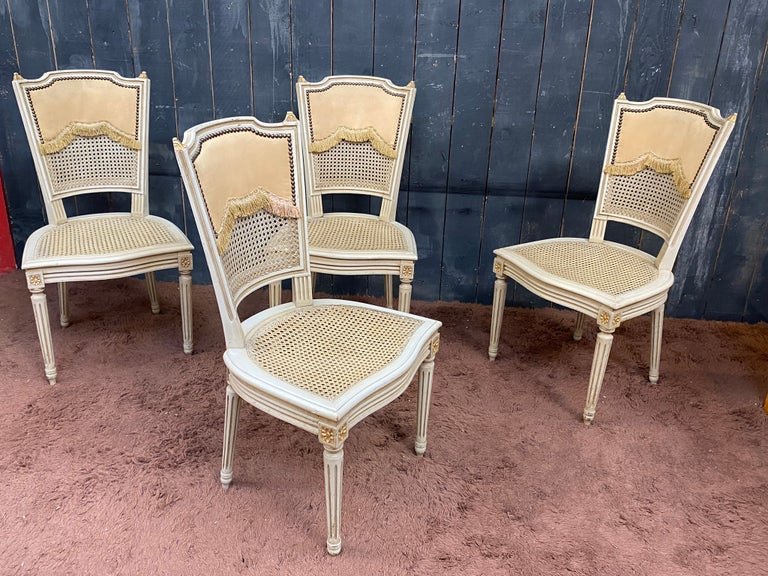 Set De Quatre élégantes Chaises Style Louis XVI, Circa 1950