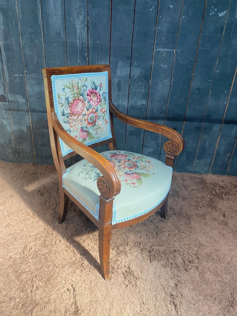 Old Empire Mahogany Armchair, New Tapestry.-photo-5