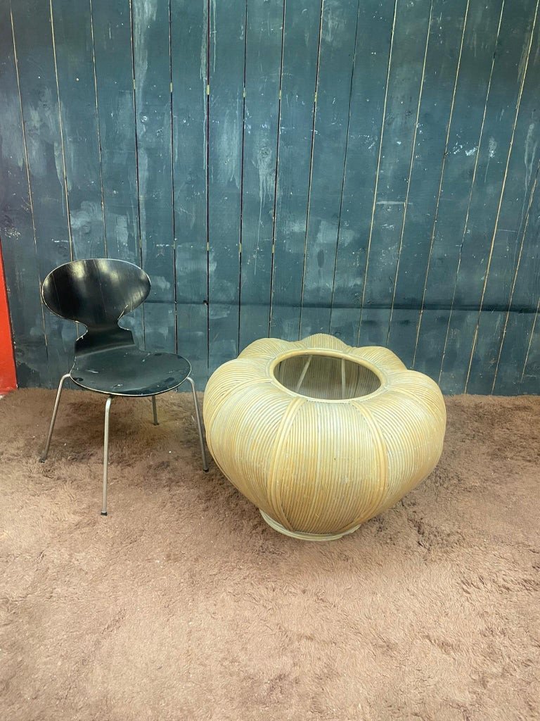 Large Tinted Rattan Planter (straw Yellow) Circa 1970-photo-4