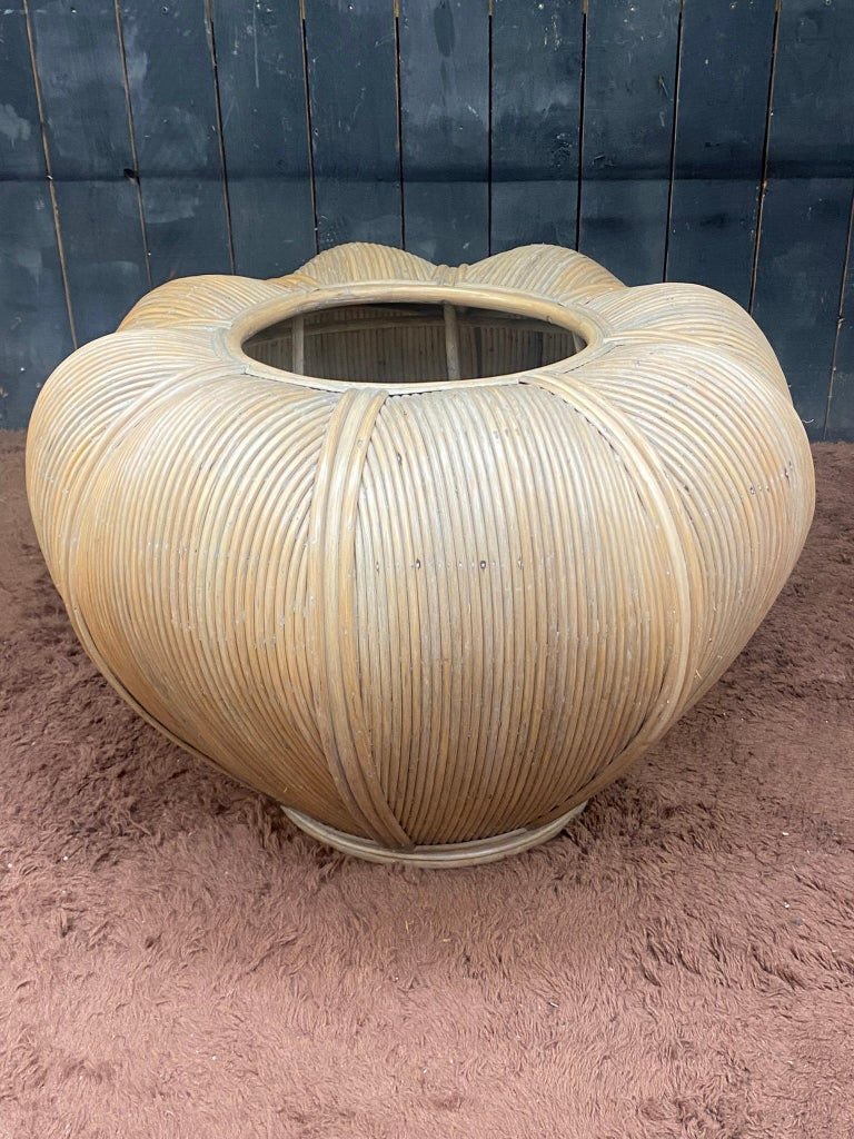 Large Tinted Rattan Planter (straw Yellow) Circa 1970-photo-2