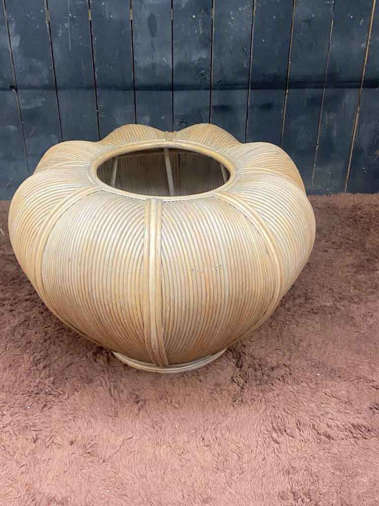 Large Tinted Rattan Planter (straw Yellow) Circa 1970-photo-3