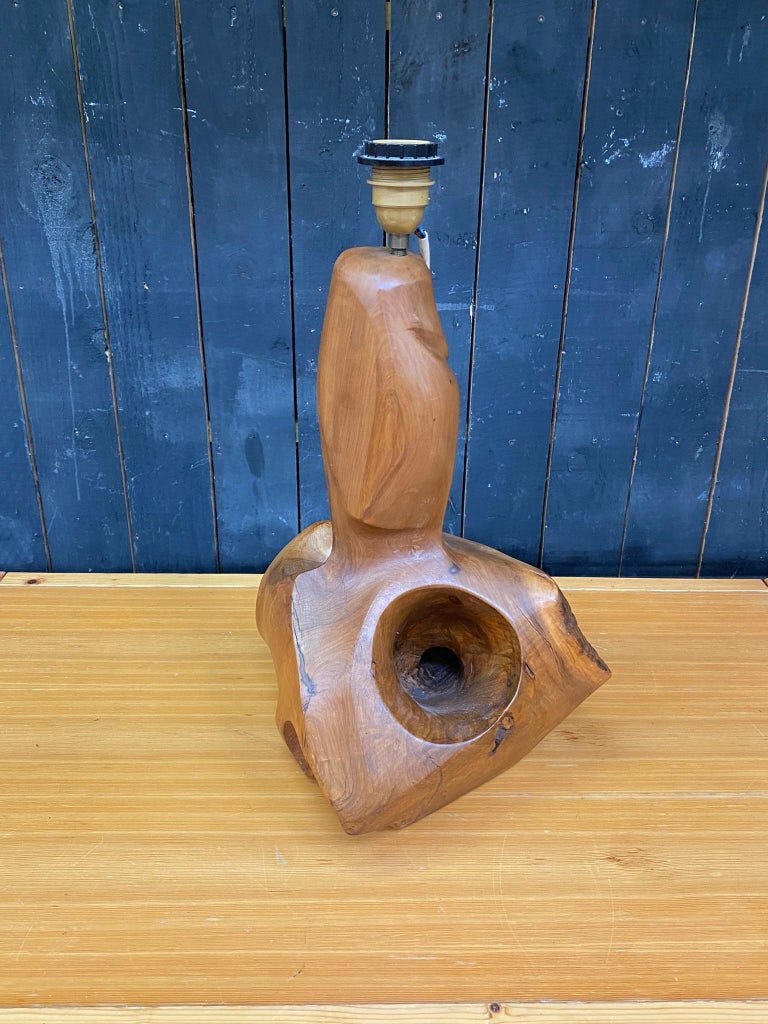 Large Organic Lamp In Solid Walnut Circa 1970-photo-2