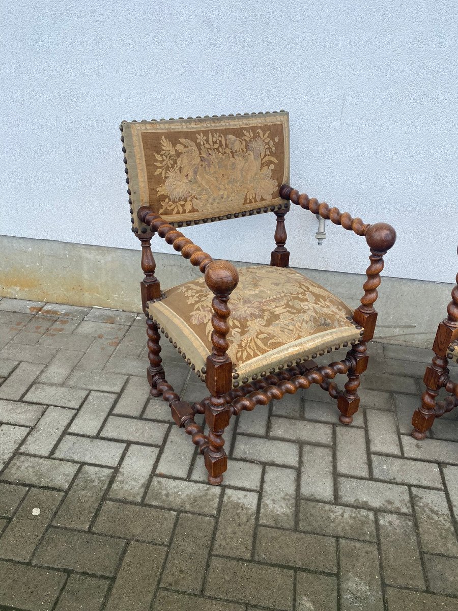 Pair Of Louis XIII Style Armchairs, Circa 1900-photo-1