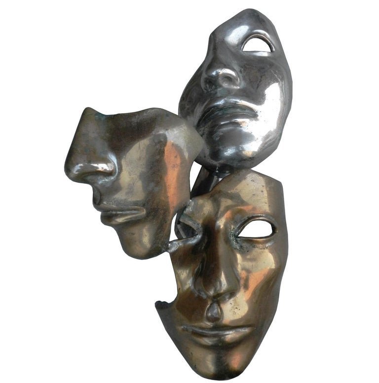Lampe Sculpture A Decor De Visage En Bronze A 3 Patines Circa 1960/1970