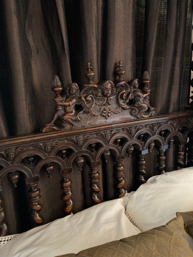 Louis XIII Style Four-poster Bed, 19th Century, Fully Restored-photo-2