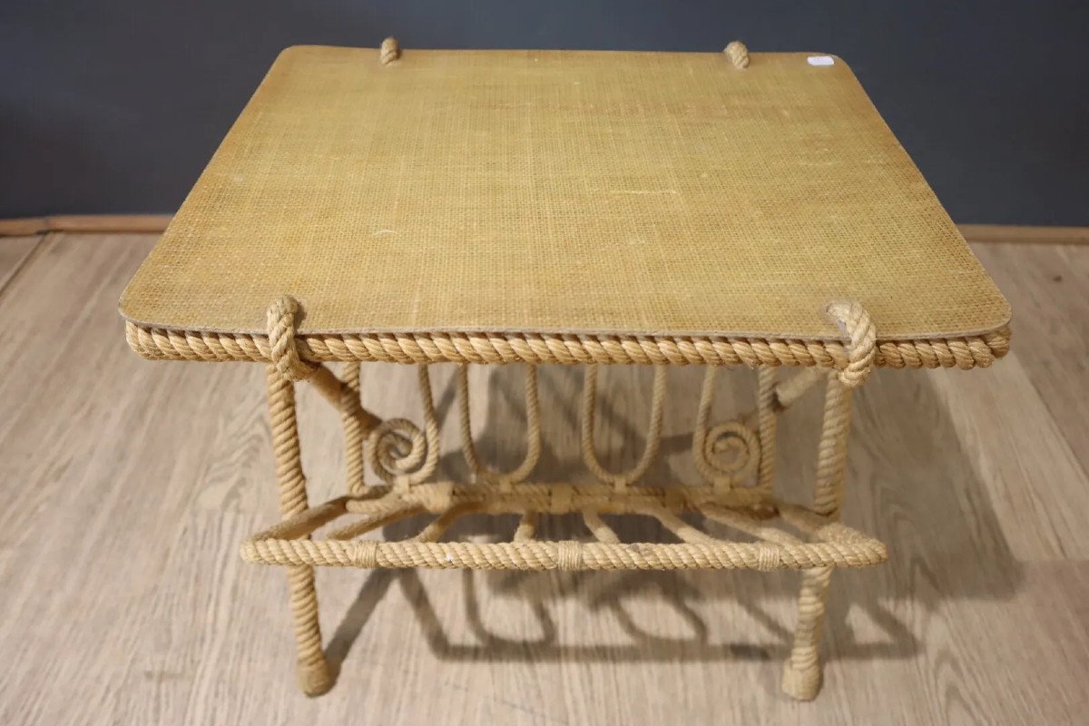 Audoux Minet Very Rare Pair Of Side Tables, Covered In Rope Circa 1950-photo-3