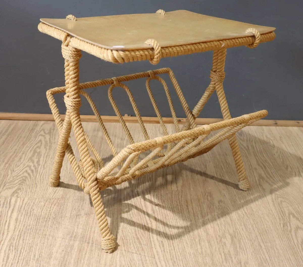 Audoux Minet Very Rare Pair Of Side Tables, Covered In Rope Circa 1950-photo-4