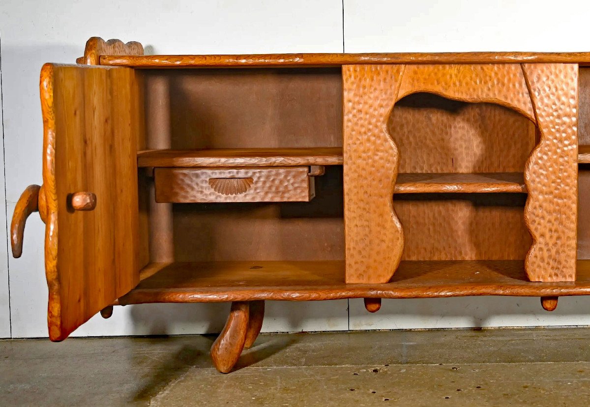 Original Brutalist Sideboard In Solid Elm Circa 1950/1960-photo-4