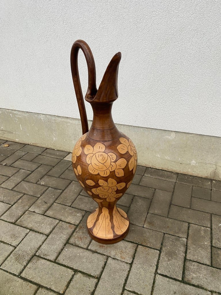 Very Large Decorated Terracotta Jug Circa 1950 (89cm)-photo-3