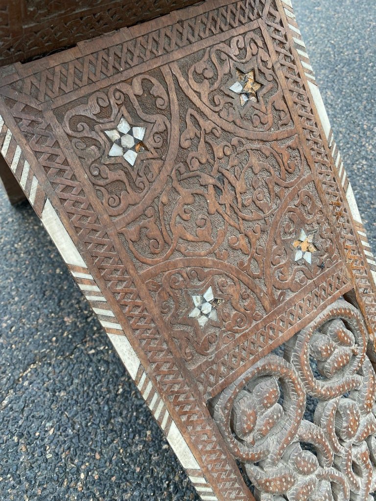 Old Koran Door (r Ahlé) In Carved Wood, Bone And Mother-of-pearl Inlay 19th Century-photo-3