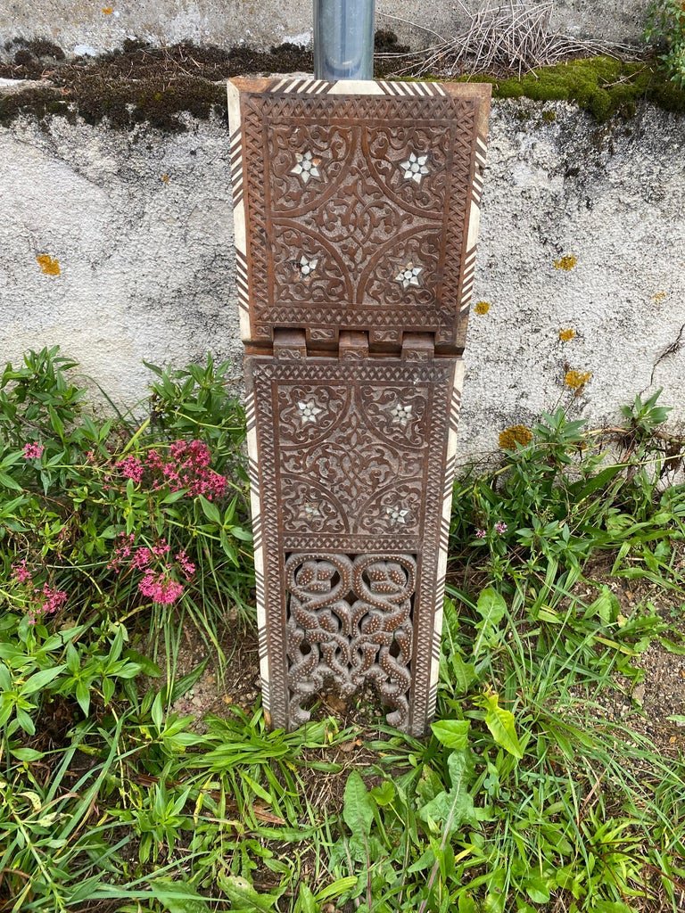 Old Koran Door (r Ahlé) In Carved Wood, Bone And Mother-of-pearl Inlay 19th Century-photo-4