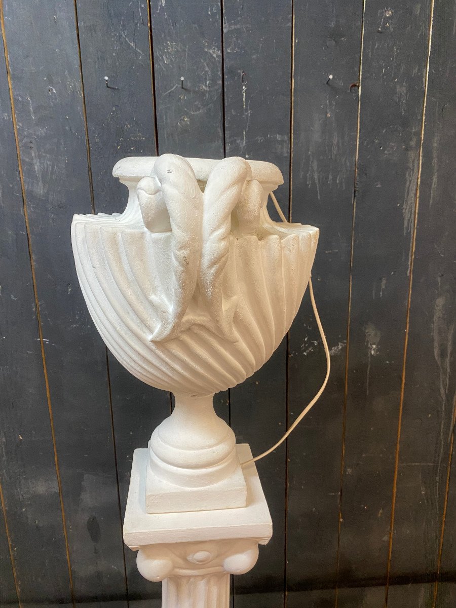 Pedestal And Its Neo-classical Plaster Light Basin Circa 1940/1950-photo-6