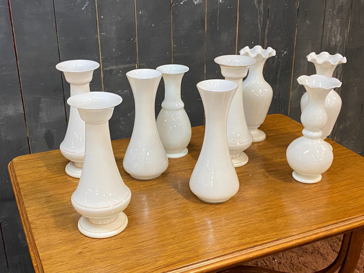 Lot De 9 Vases En Opalines époque Napoléon III , De 29 à 33 Cm De Haut-photo-2