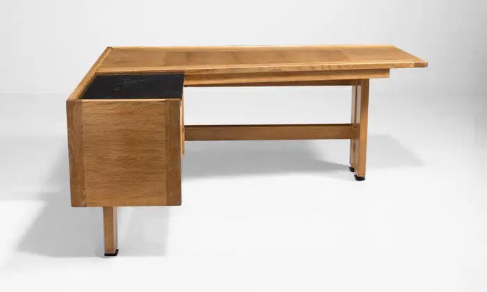 Guillerme Et Chambron, Rare Large L-shaped Desk, Edition Votre Maison Circa 1950/1960-photo-4