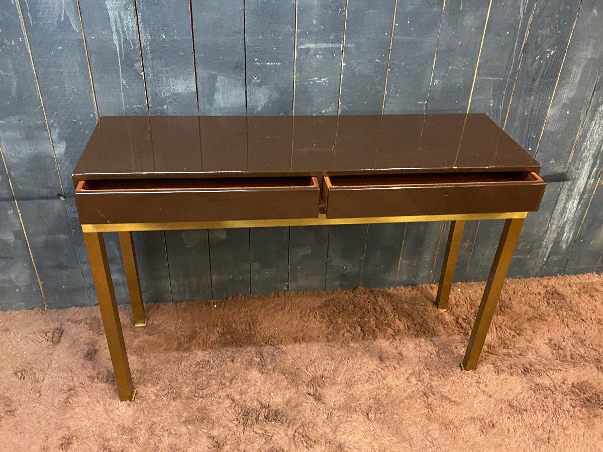 Elegant Guy Lefevre Console, In Lacquered Wood And Brass, Circa 1970-photo-5