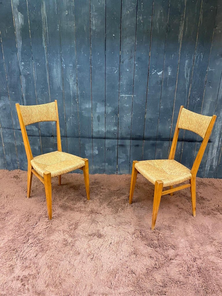 Genevieve Pons (attributed To) Suite Of 6 Straw Chairs Circa 1950/1960-photo-3