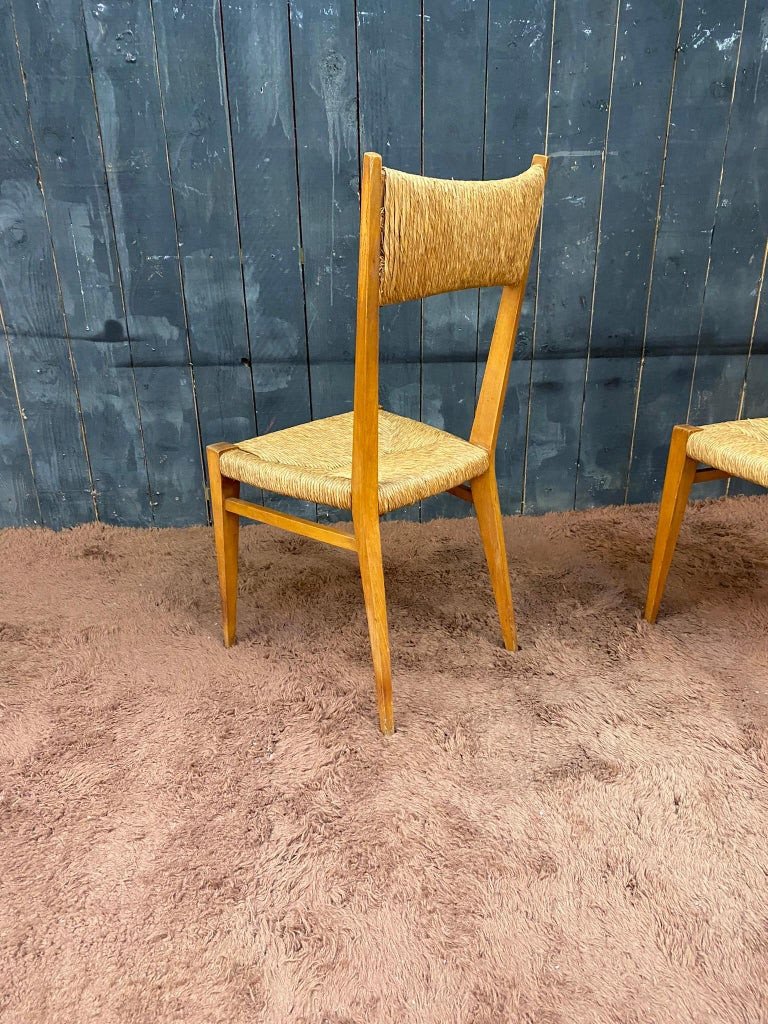 Genevieve Pons (attributed To) Suite Of 6 Straw Chairs Circa 1950/1960-photo-5