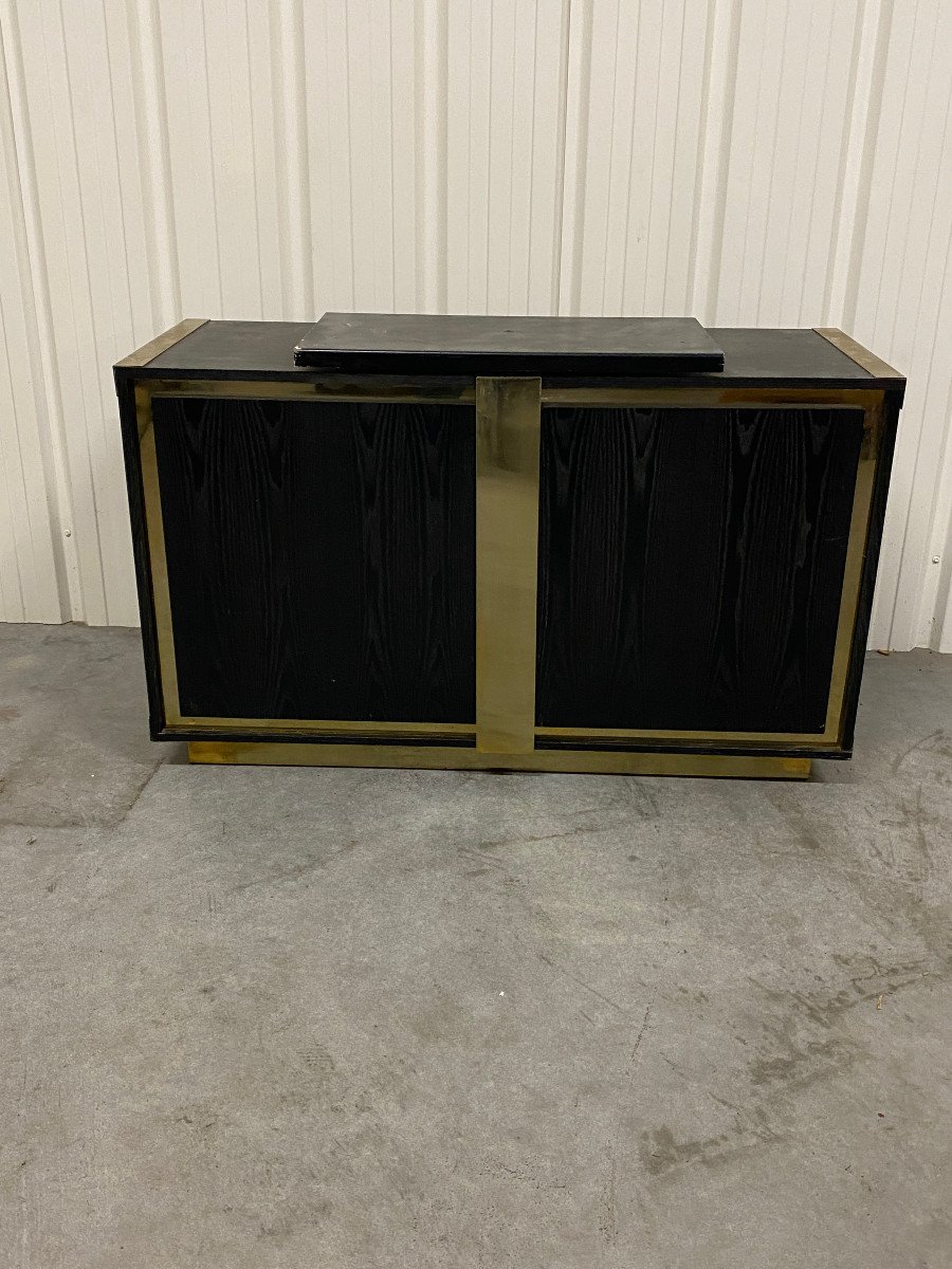 Storage Unit In Blackened Oak And Brass Circa 1970 -photo-2