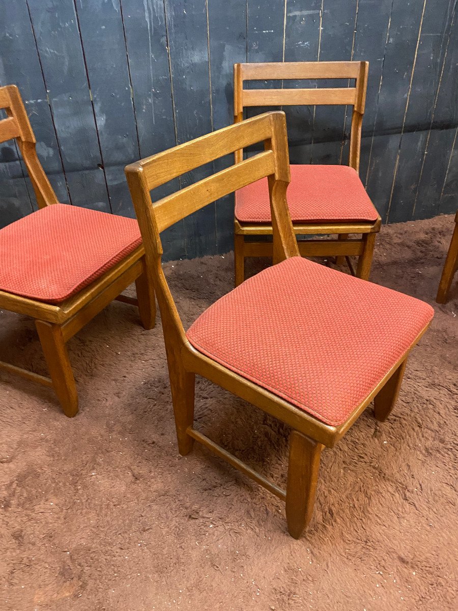 Guillerme Et Chambron, Suite Of 4 Oak Chairs, Edition Vos Maison Circa 1960-photo-4