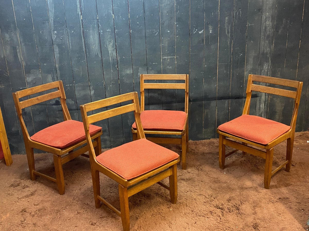 Guillerme Et Chambron, Suite Of 4 Oak Chairs, Edition Vos Maison Circa 1960-photo-1