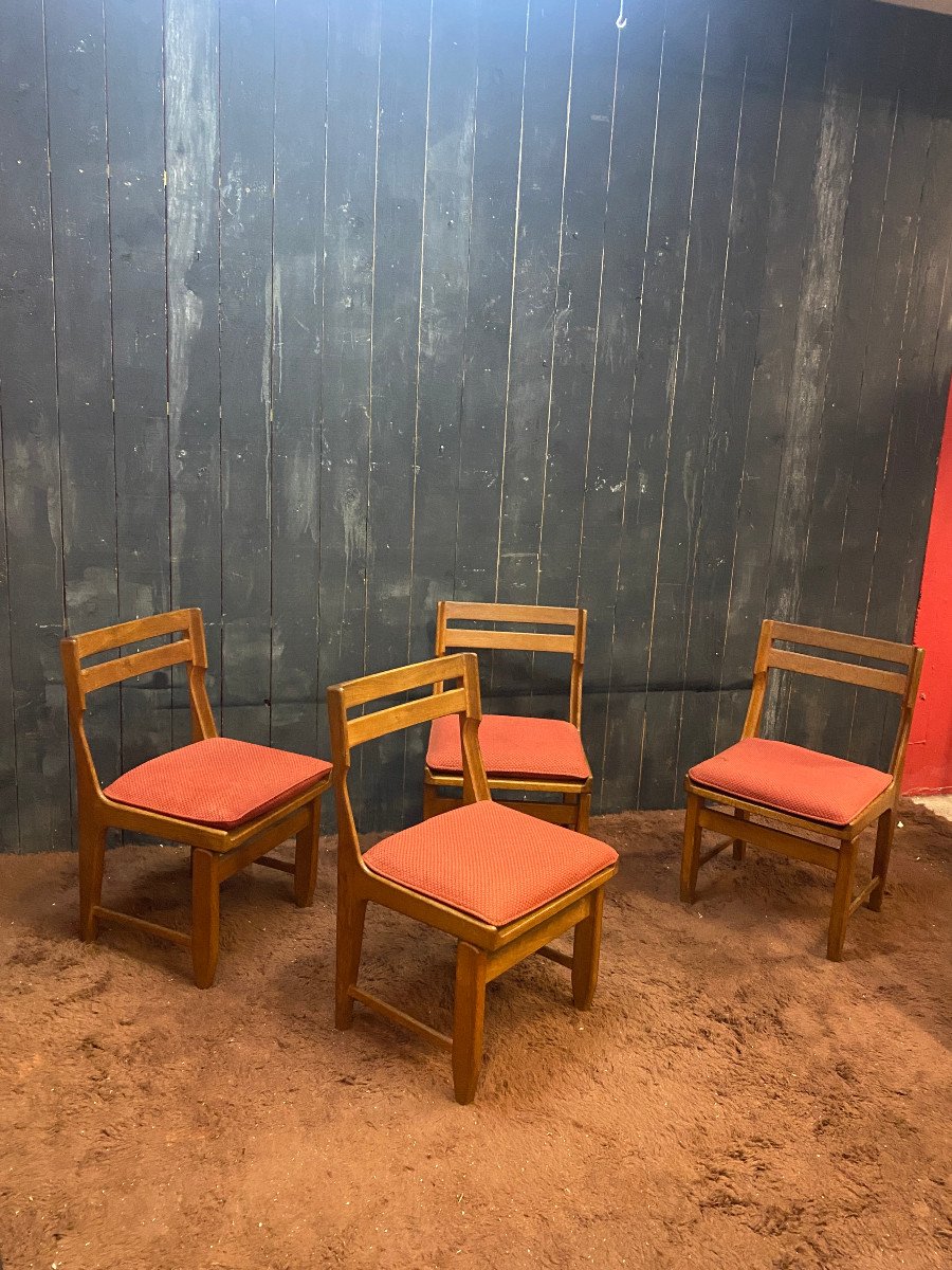 Guillerme Et Chambron, Suite Of 4 Oak Chairs, Edition Vos Maison Circa 1960-photo-2