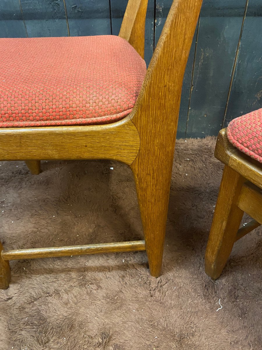 Guillerme Et Chambron, Suite Of 4 Oak Chairs, Edition Vos Maison Circa 1960-photo-3