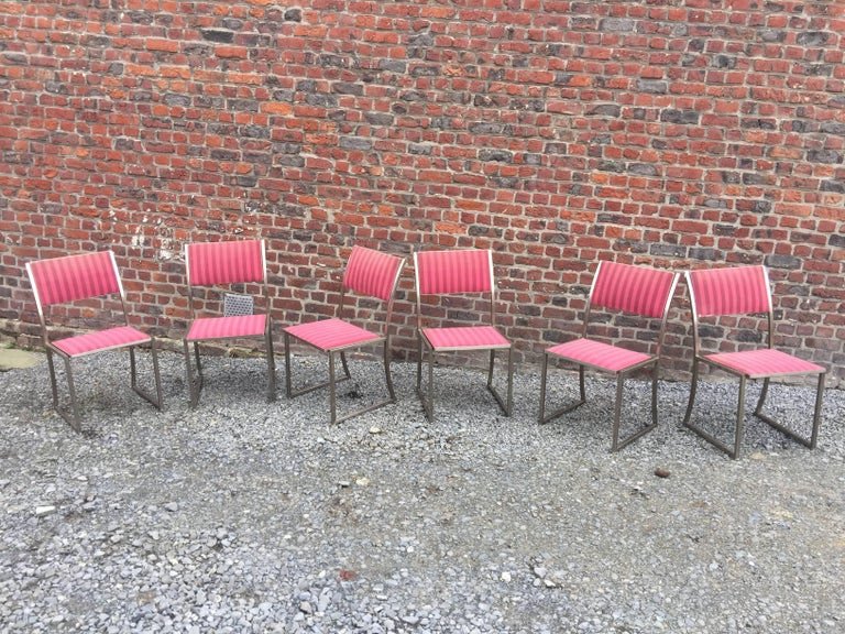 Guy Lefevre , Suite De 6 Chaises En Acier Circa 1970