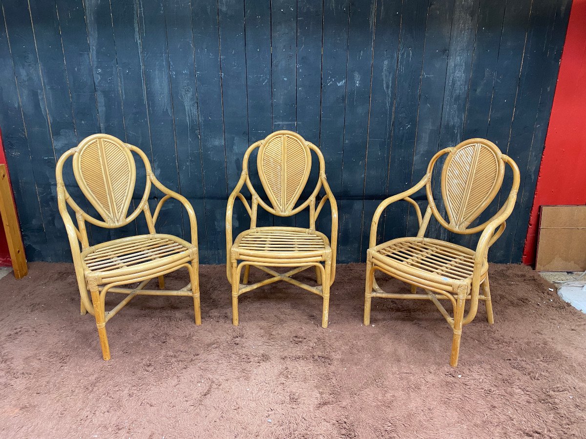 Suite Of 6 Bamboo Armchairs, Circa 1960/1970-photo-2