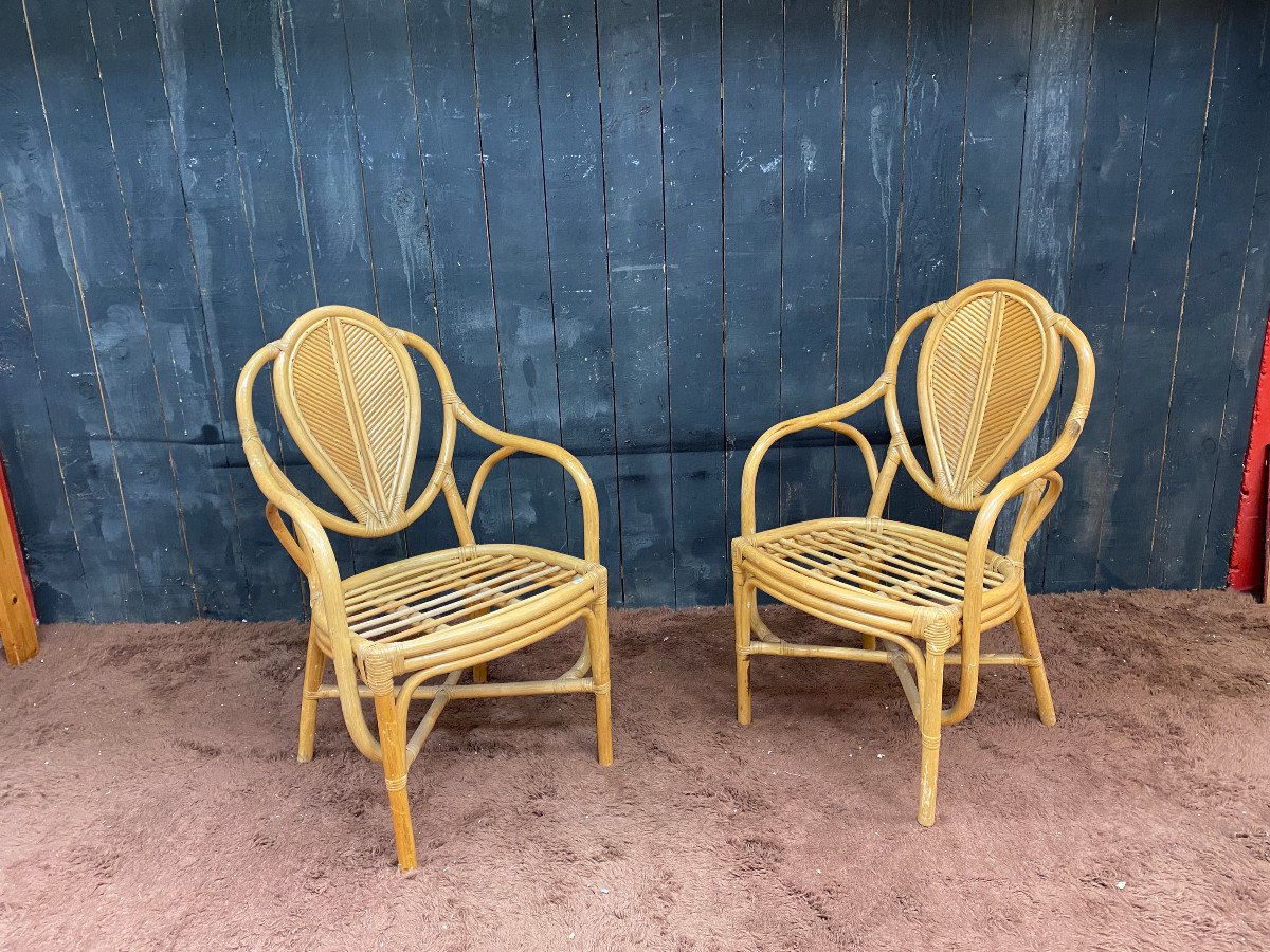 Suite Of 6 Bamboo Armchairs, Circa 1960/1970-photo-4