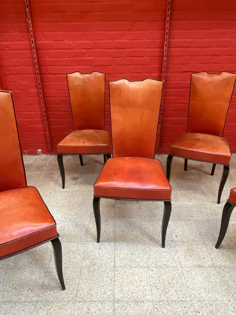 Suite Of 6 Art Deco Chairs In Rosewood And Leather Circa 1930-photo-2